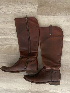 Frye Brown Leather Riding Boots Distressed Vintage Style Size 6